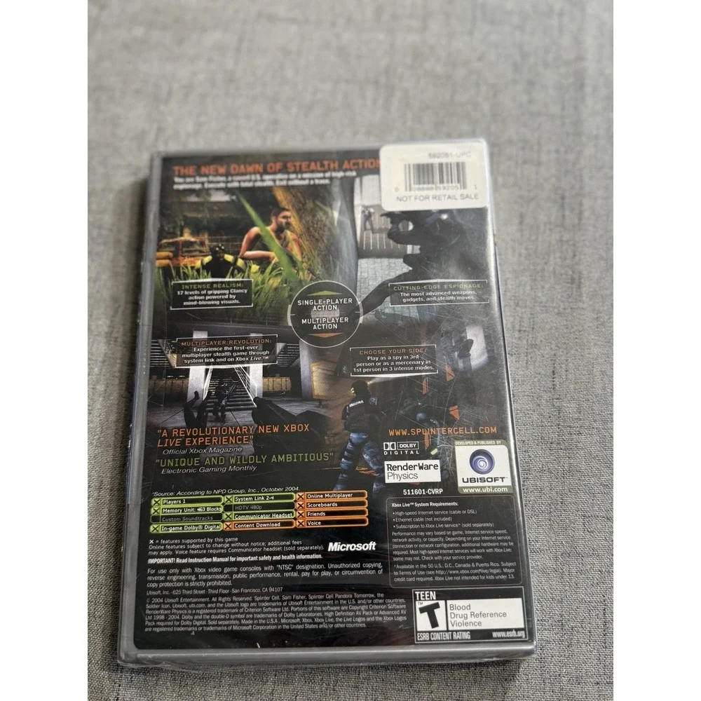 Vintage XBOX Live Splinter Cell Pandora Tomorrow Platinum Hits Sealed 2004 Teen
